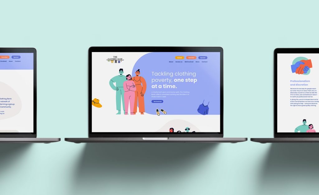 the clothing bank website mockup on laptop