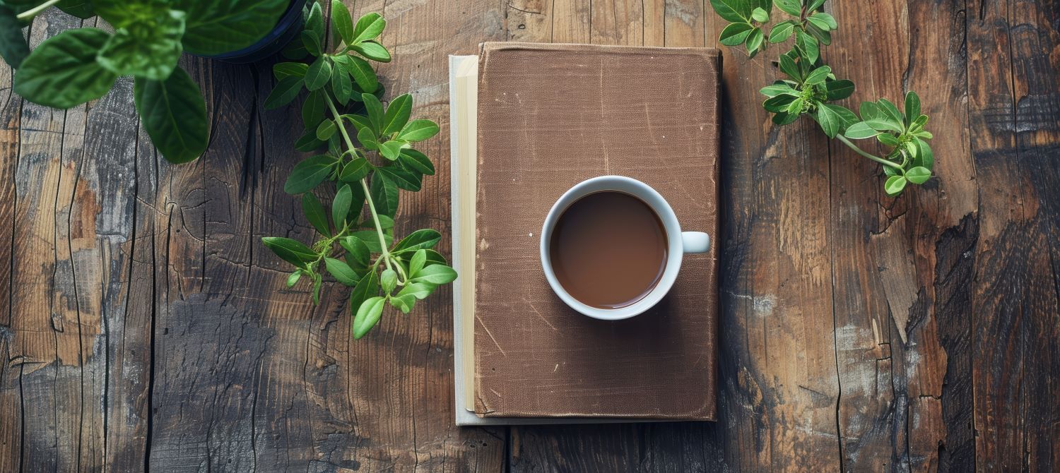 ariel view of coffee on wooden table